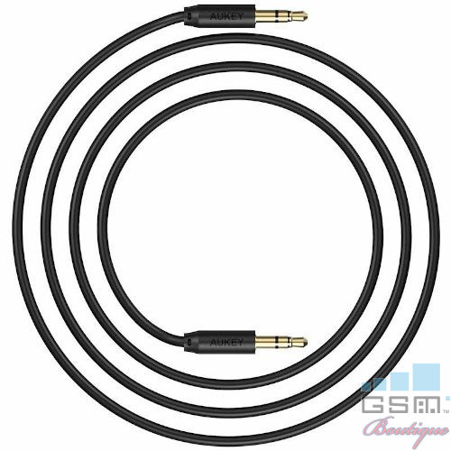 Cablu audio Aukey CB-V12B, jack 3,5 mm, 1,2 m, conectori placati cu aur, negru