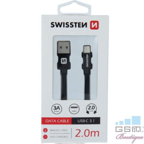 Cablu Date Si Incarcare USB Type C Textil 2 m Samsung Huawei LG Asus Allview Negru