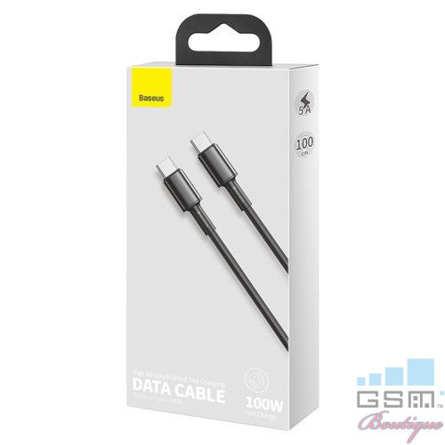 Cablu Date Si Incarcare USB Type C - USB Type C Baseus 1 m 100W Textil Negru
