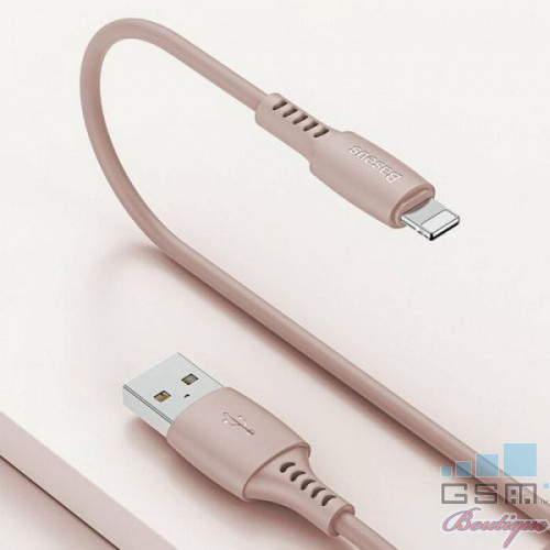 Cablu de date Baseus Colourful, USB To Lightning (iPhone), 2,4A, 1,2 m, Roz