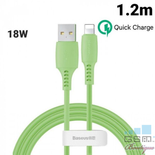 Cablu de date Baseus Colourful, USB To Lightning (iPhone), 2,4A, 1,2 m, Verde