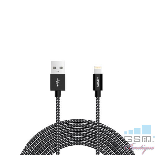 Cablu de date / incarcare Aukey CB-D42, Apple, lungime 2 m, negru / alb
