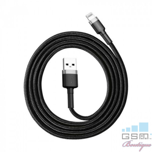 Cablu Lightning pentru iPhone, QC3,0 , 2,4A , 1M, BASEUS Cafule Durable Nylon, negru