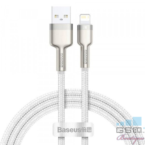 Cablu incarcare si transfer de date Baseus Cafule Metal, USB/Lightning, 18W, 2.4A, 1m, Alb