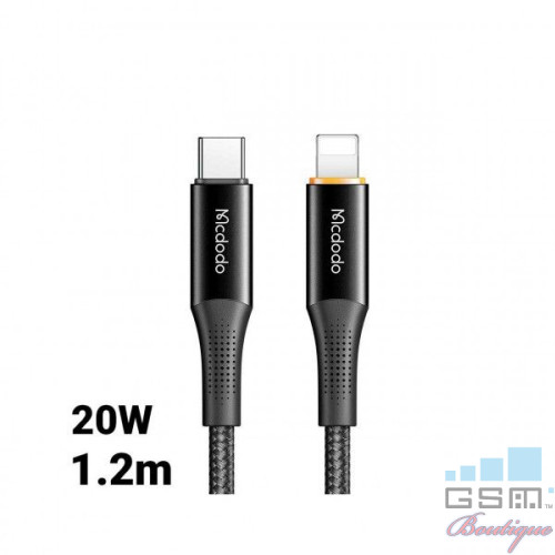 Cablu Type-C la Lightning Mcdodo PD Fast Charge Black, 20W, 1.2m, indicator led