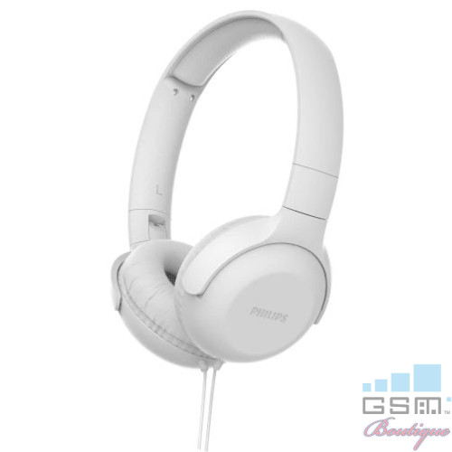 Casti audio Philips TAUH201WT/00, atasare pe ureche, lungime cablu 1,2m, microfon incorporat, design pliabil, Alb