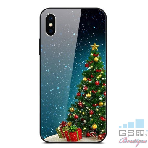 Husa iPhone X / XS Christmas Cu Spate Din Sticla Multicolora