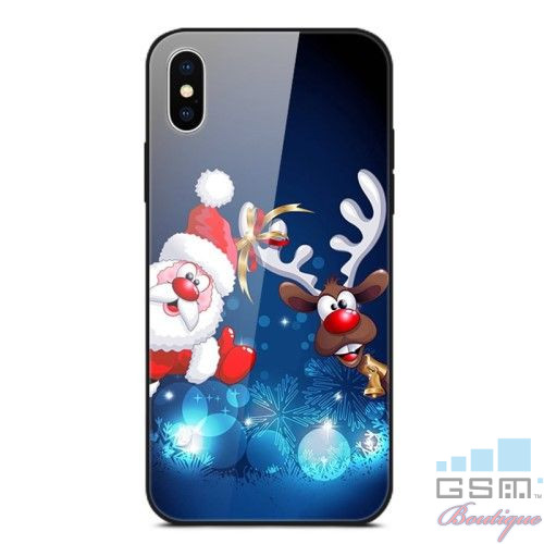Husa iPhone XS Max Santa Claus and Ball Cu Spate Din Sticla Colorata