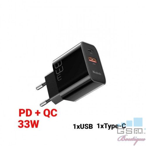 Incarcator Retea Mcdodo Dual USB PD+QC 33W Black