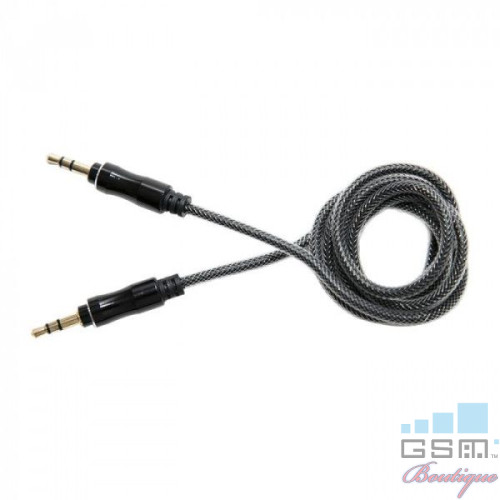 Lemontti Cablu Audio Jack 3,5mm Negru 1m (impletitura textila, protectie metalica)