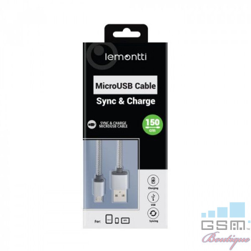 Lemontti Cablu USB MicroUSB Gri 1.5m (impletitura textila)