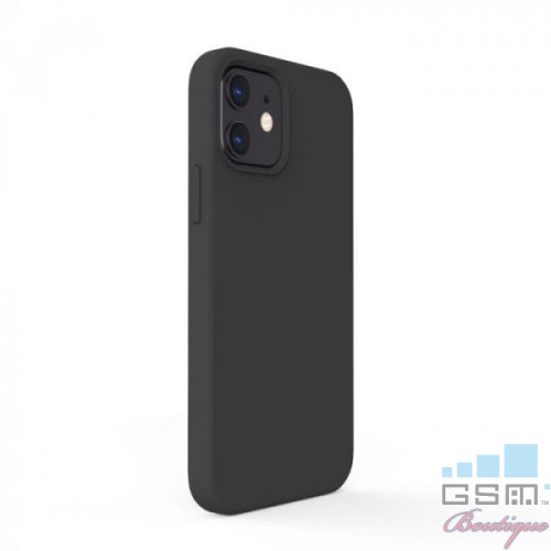 Lemontti Husa Liquid Silicon iPhone 12 / 12 Pro Black (protectie 360°, material fin, captusit cu microfibra)