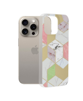 Pachet 3 huse, Husa Marble Series Hex Apple iPhone 15 Pro