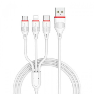 Borofone Cablu BX17 Enjoy 3 in 1 USB la Lightning, MicroUSB si Type-c Alb (2.4A, 1m)