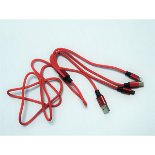 Cablu Incarcare si Date 3 in 1 MicroUSB USB-C Lightning Textil Rosu