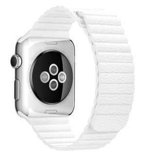Curea Apple Watch Series /5/4 44mm / Series 3 2 1 Watch 42mm Piele Ecologica Magnetica Alba
