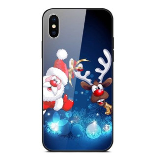 Husa iPhone XS Max Santa Claus and Ball Cu Spate Din Sticla Colorata