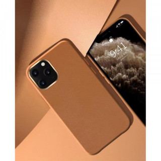 Husa TPU cu insertie de piele ecologica Apple iPhone 12, Maro