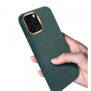 Husa TPU cu insertie de piele ecologica Apple iPhone 12, Verde