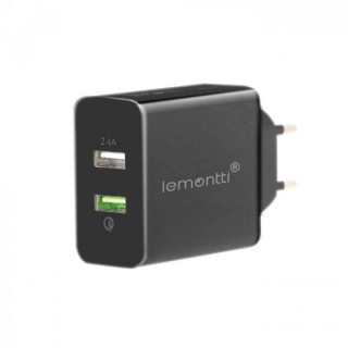 Incarcator retea Lemontti, Dual USB, 3,1 A, Qualcomm 3,0, Negru