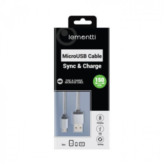 Lemontti Cablu USB MicroUSB Gri 1.5m (impletitura textila)