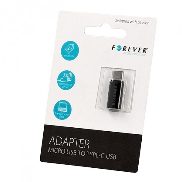 Adaptor Date si Incarcare microUSB - USB-C Forever, Negru
