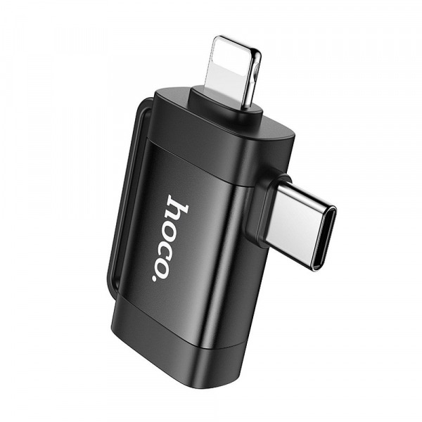 Adaptor OTG USB-C / Lightning - USB-A HOCO UA31F, Negru