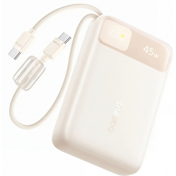 Baterie Externa Baseus EnerFill FC11, 20000mAh, 45W, QC + PD, 1 x USB-A - 3 x USB-C, Bej E0031101