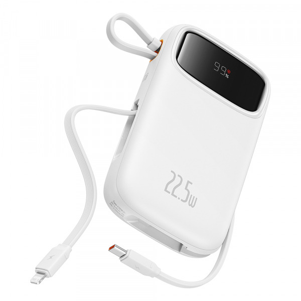 Baterie Externa Baseus Qpow2, 20000mAh, 22.5W, QC + PD, 1 x Lightning - 1 x USB-A - 2 x USB-C, Alba P10055002223-00