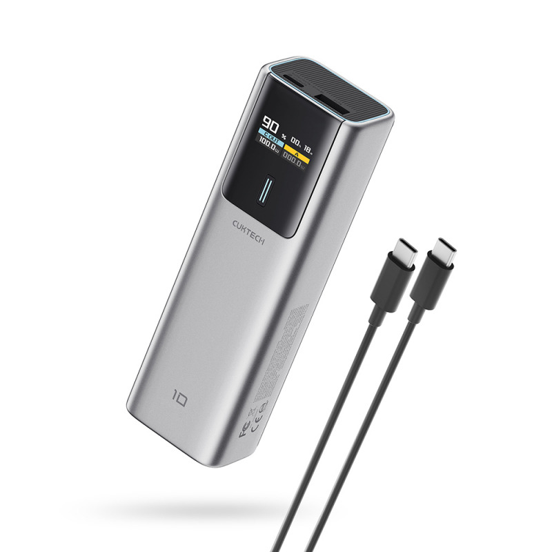 Baterie Externa Cuktech PB100P, 10000mAh, 150W, QC + PD, 1 x USB-A - 1 x USB-C, Gri CKPB100PGLBK