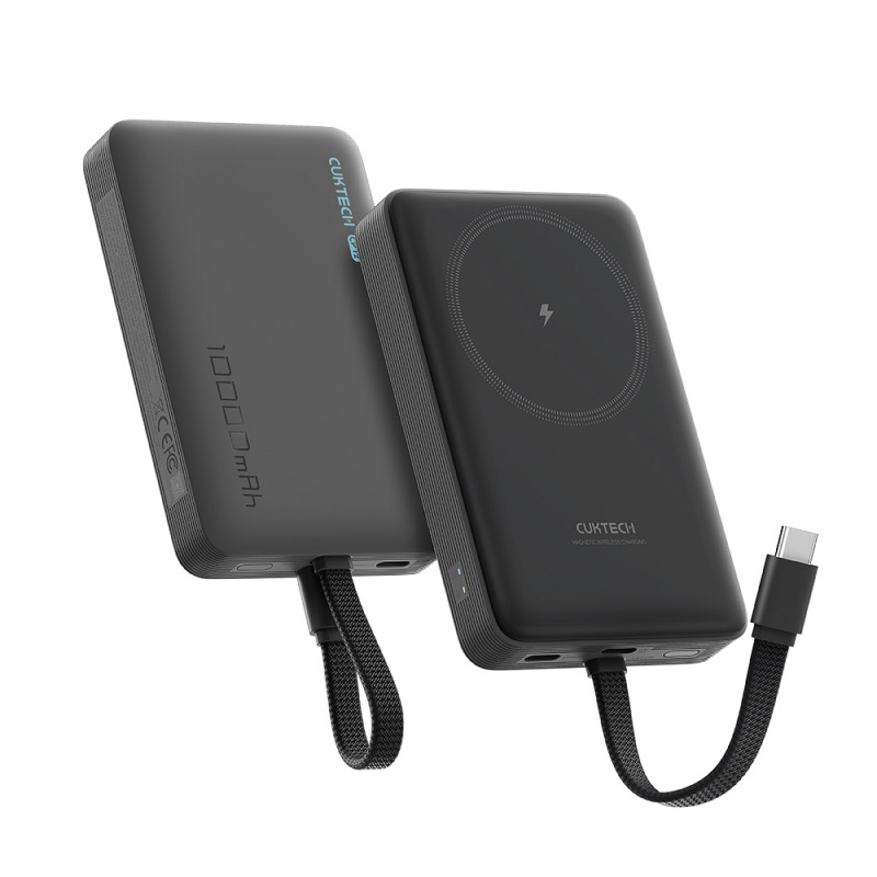 Baterie Externa Wireless Cuktech WPB100L, 10000mAh, 22.5W, PD + FQI, 1 x QI - 2 x USB-C, Neagra CKWPB100LGLBK