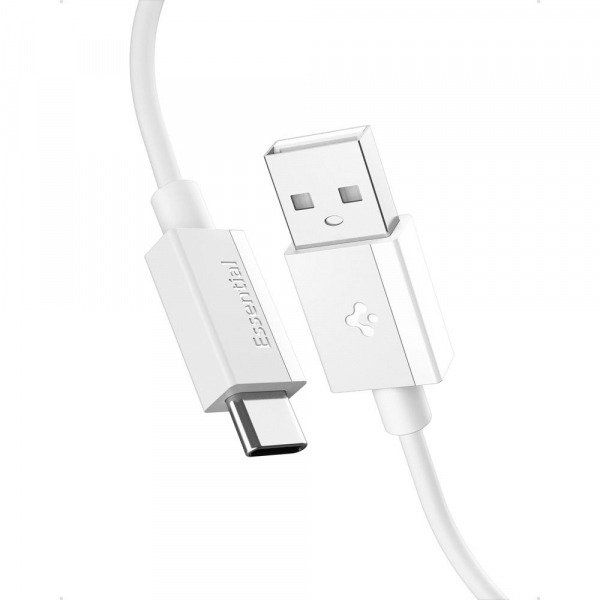 Cablu Date si Incarcare USB-A - USB-C Spigen Essential, 60W, 2m, Alb ACA08716
