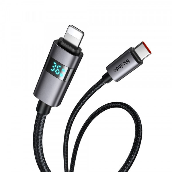 Cablu Date si Incarcare USB-C - Lightning McDodo CA-6570 Display, 36W, 1.2m, Negru