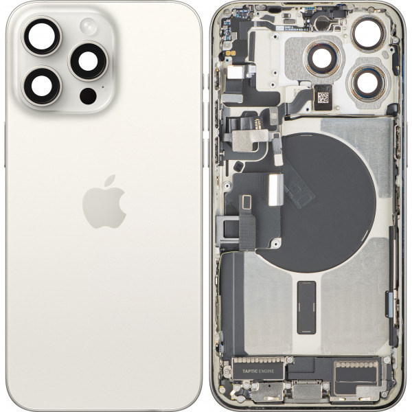 Capac Baterie Apple iPhone 15 Pro Max, Cu Carcasa Mijloc, Full Parts, Alb (White Titanium), Swap Premium