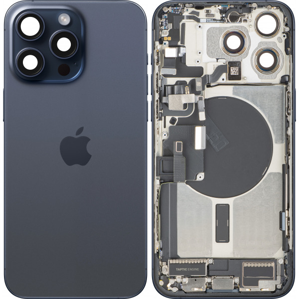 Capac Baterie Apple iPhone 15 Pro Max, Cu Carcasa Mijloc, Full Parts, Albastru (Blue Titanium), Swap Premium