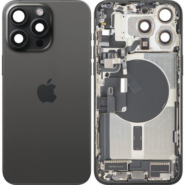 Capac Baterie Apple iPhone 15 Pro Max, Cu Carcasa Mijloc, Full Parts, Negru (Black Titanium), Swap Premium