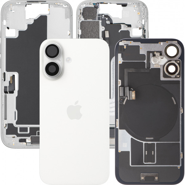 Capac Baterie Apple iPhone 16, Cu Carcasa Mijloc, Full Parts, Alb, Swap Premium