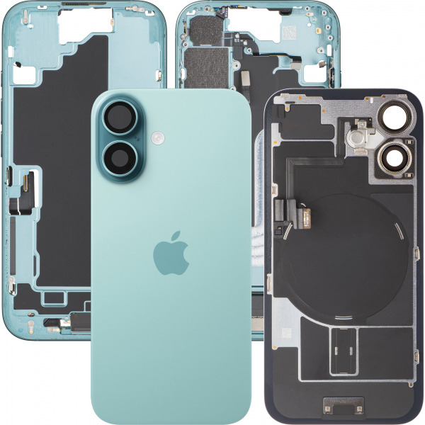 Capac Baterie Apple iPhone 16, Cu Carcasa Mijloc, Full Parts, Verde (Teal), Swap Premium