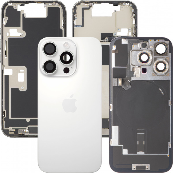 Capac Baterie Apple iPhone 16 Pro, Cu Carcasa Mijloc, Full Parts, Alb (White Titanium), Swap Premium