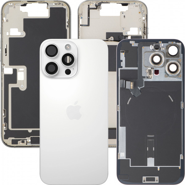 Capac Baterie Apple iPhone 16 Pro Max, Cu Carcasa Mijloc, Full Parts, Alb (White Titanium), Swap Premium