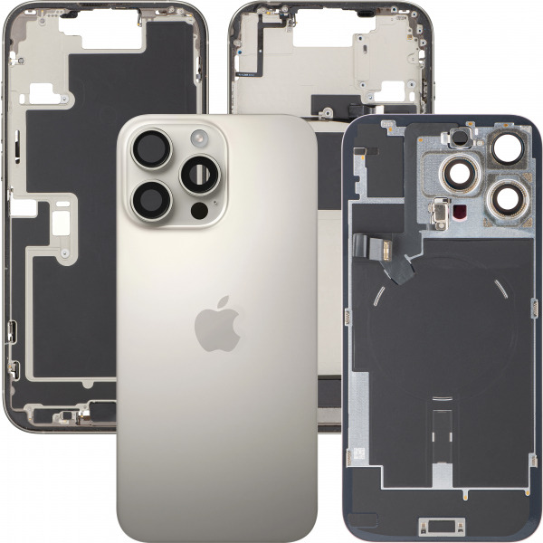 Capac Baterie Apple iPhone 16 Pro Max, Cu Carcasa Mijloc, Full Parts, Bej (Natural Titanium), Swap Premium