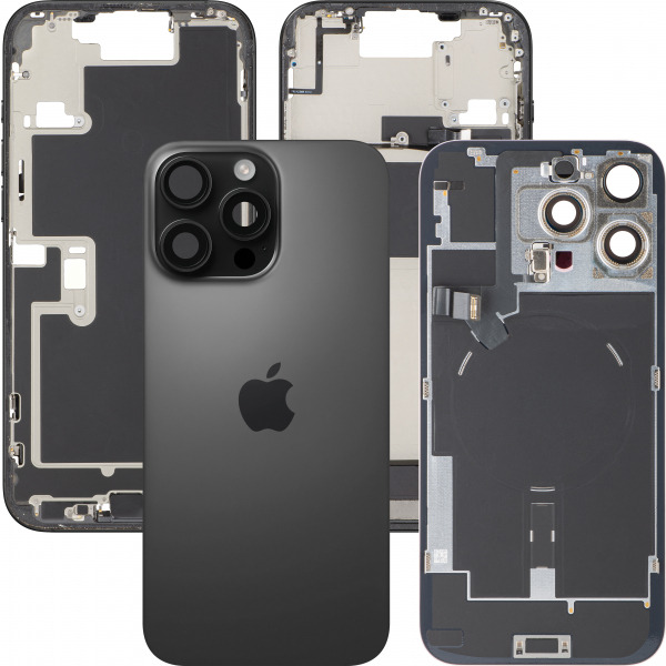Capac Baterie Apple iPhone 16 Pro Max, Cu Carcasa Mijloc, Full Parts, Negru (Black Titanium), Swap Premium