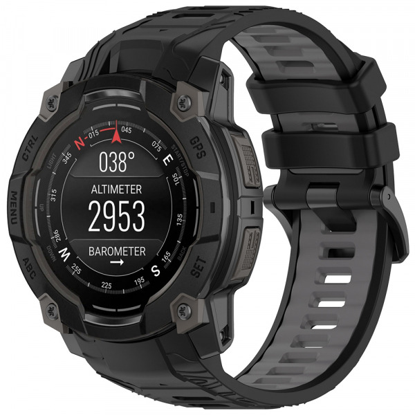 Curea Techsuit W077 pentru Garmin Instinct 3 45mm Solar / Instinct 3 45mm, Neagra Gri