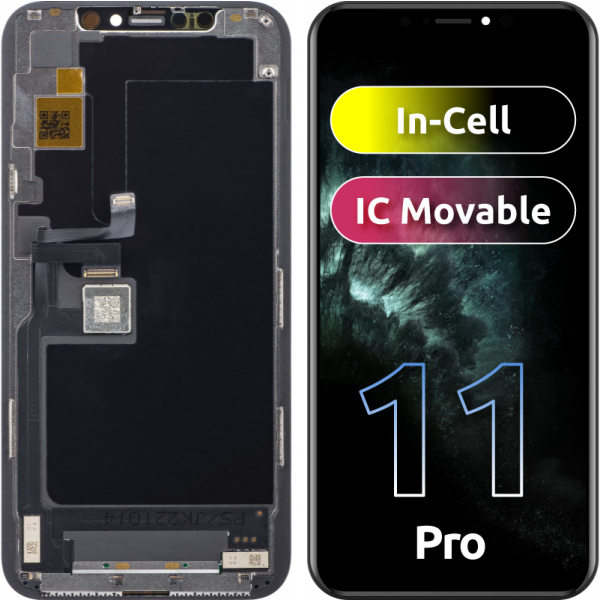Display cu Touchscreen JK pentru Apple iPhone 11 Pro, cu Rama, Versiune LCD In-Cell IC Movable, Negru