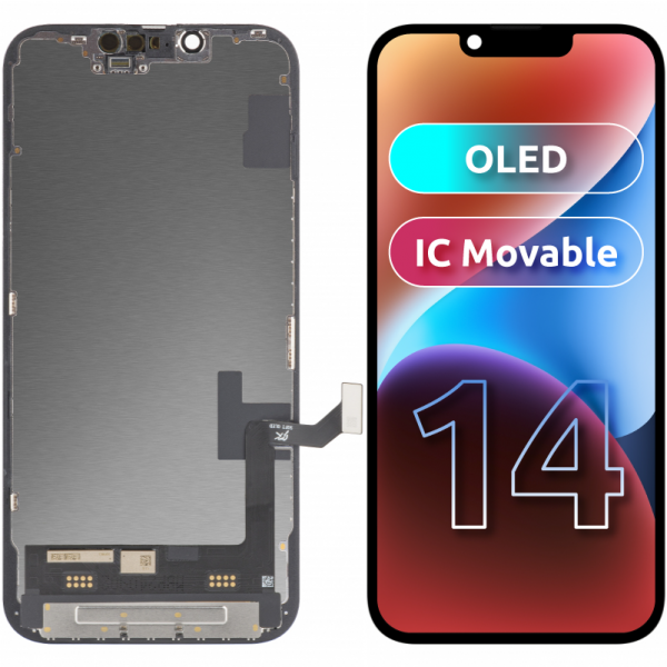 Display cu Touchscreen JK pentru Apple iPhone 14, cu Rama, Versiune OLED IC Movable, Negru