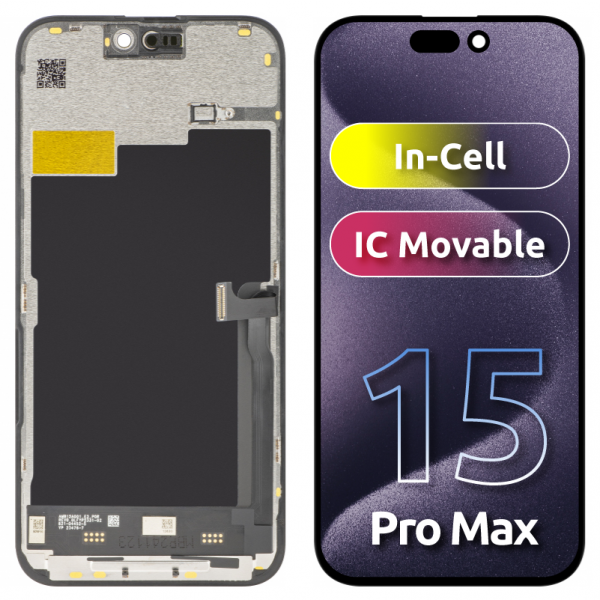 Display cu Touchscreen JK pentru Apple iPhone 15 Pro Max, cu Rama, Versiune LCD In-Cell IC Movable, Negru