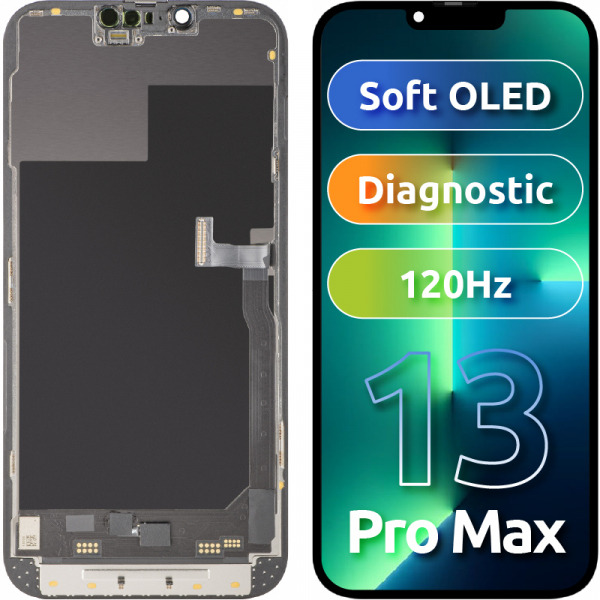 Display cu Touchscreen MP compatibil cu Apple iPhone 13 Pro Max, cu Rama, Versiune Soft OLED FHD 120Hz Diagnostic, Negru