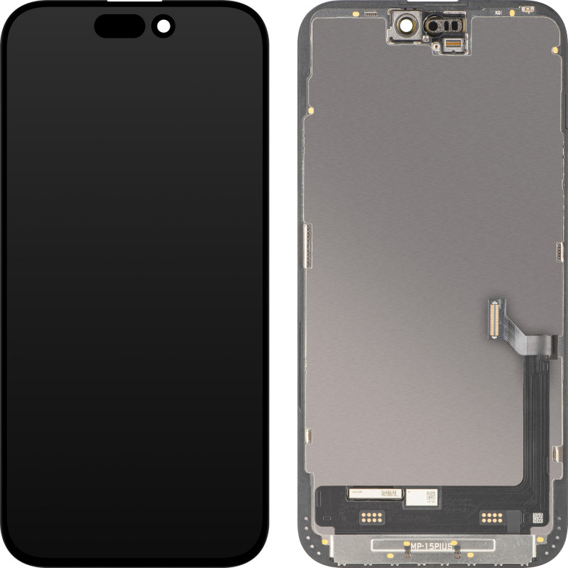 Display cu Touchscreen MP compatibil cu Apple iPhone 15 Plus, cu Rama, Versiune Premium Soft OLED FHD 120Hz Diagnostic, Negru