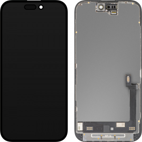 Display cu Touchscreen MP compatibil cu Apple iPhone 16, cu Rama, Versiune Premium Soft OLED FHD Diagnostic, Negru
