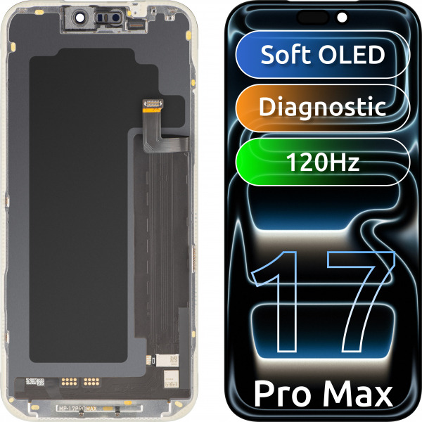 Display cu Touchscreen MP compatibil cu Apple iPhone 17 Pro Max, cu Rama, Versiune Soft OLED FHD Diagnostic, Negru